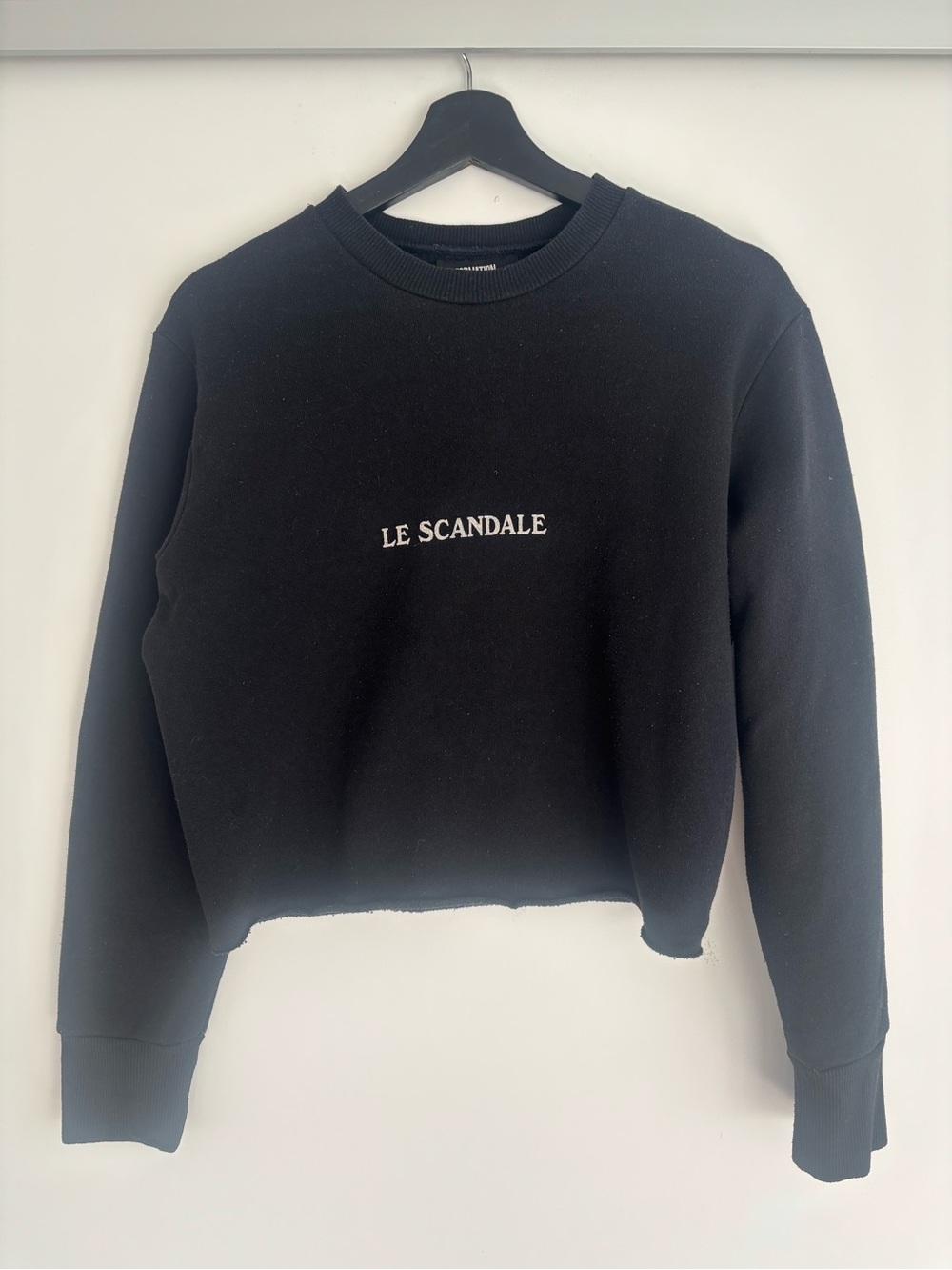Reformation Black 'Le Scandale' Cropped Crewneck Sweatshirt
